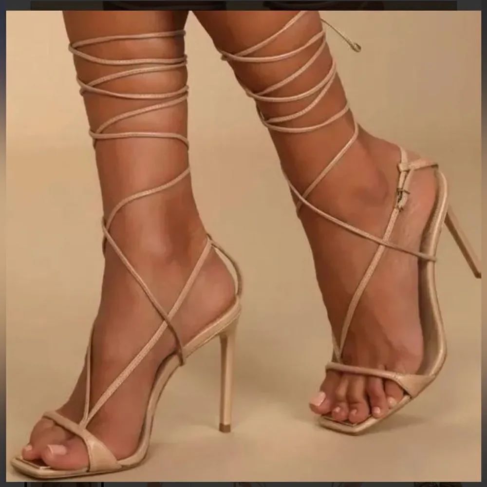Schutz Vikki Leather Wrap Tan Heels 8